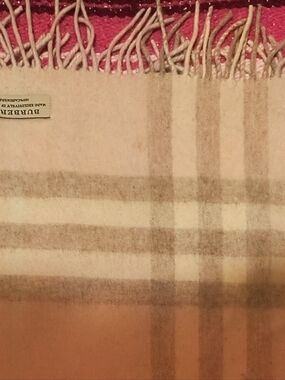 Burberry Pink, Beige and Tan Classic Plaid Cashmere Scarf